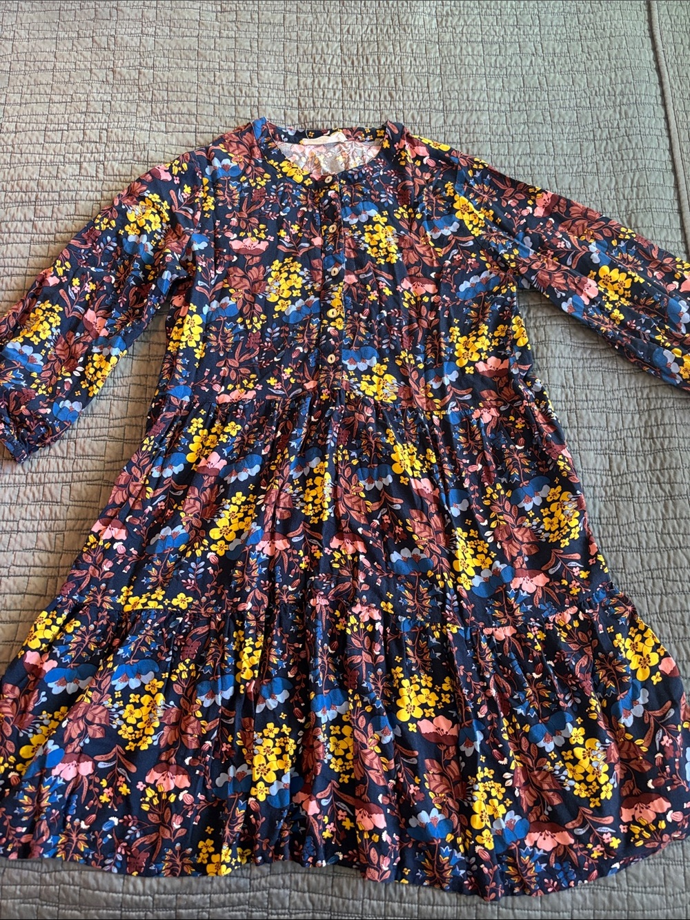 NATURAL LIFE Navy Floral Mini Dress with Yellow, Blue, and Pink Flowers XS Aline